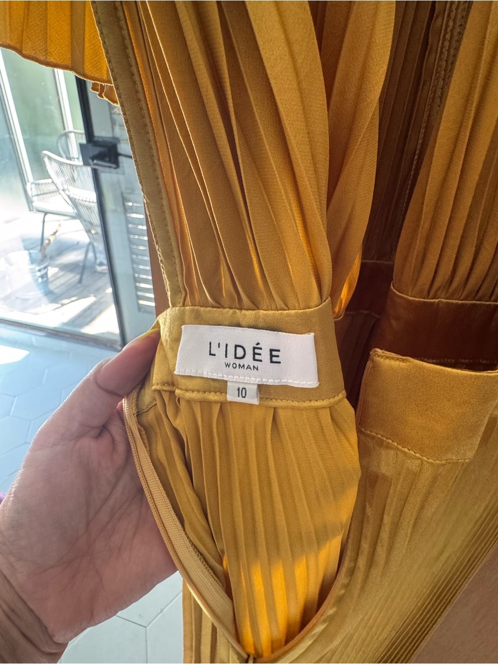 Gold Pleated Maxi Dress with Flutter Sleeves - Picture 4 of 8